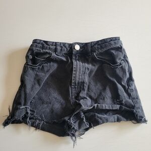 Distressed Black Denim Shorts